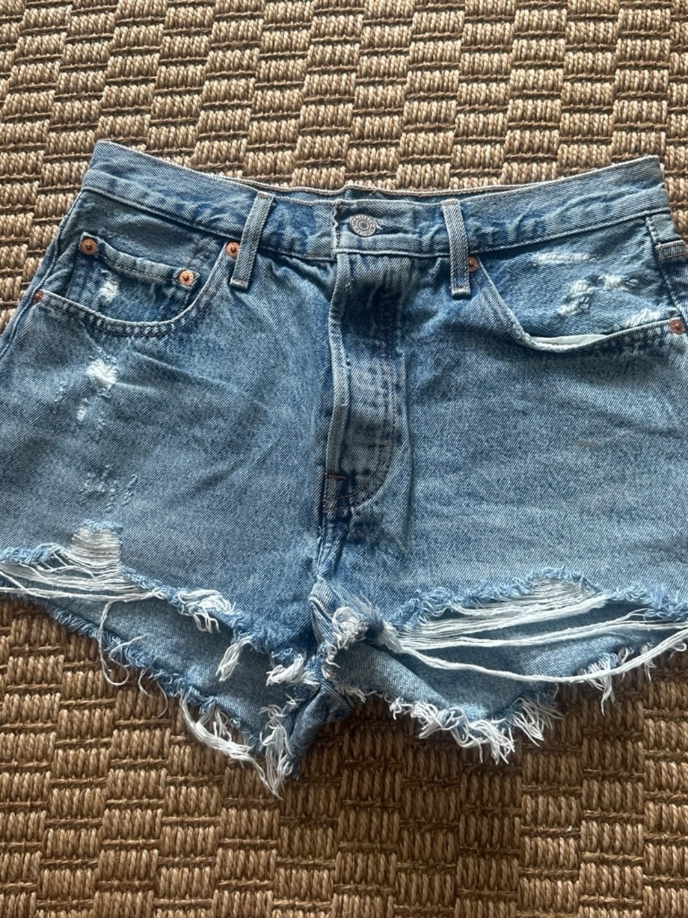 Levi's Distressed Light Blue Denim Cutoff Shorts